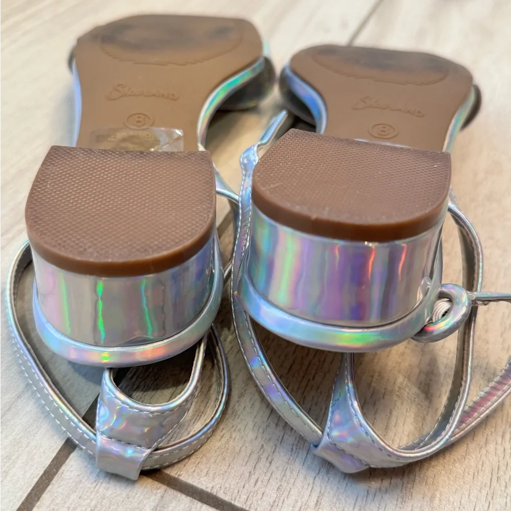 Shoe LAND Holographic Ankle-Strap Sandals - Iridescent Silver